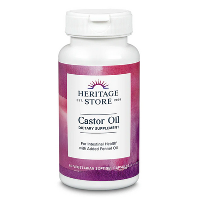 Castor Oil 725mg, Vegetarian Lq Capsules  60 Capsules by Heritage