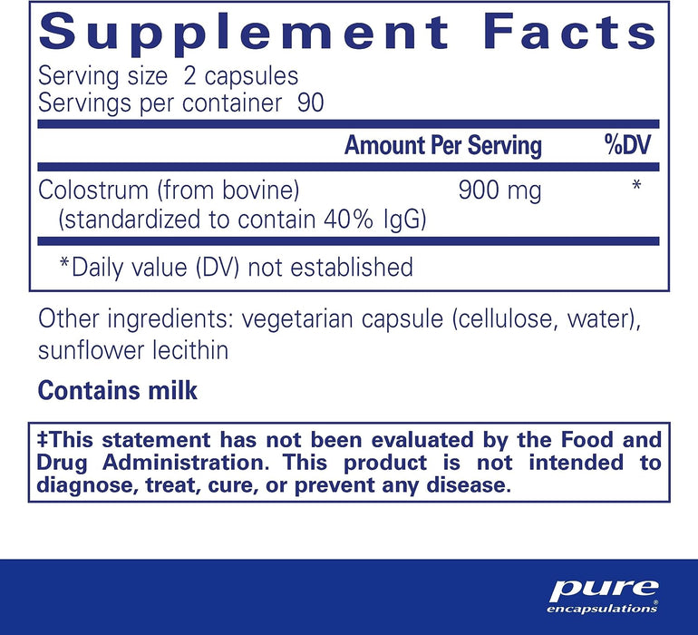 Colostrum 40% IgG 450 mg 180 vegetarian capsules by Pure Encapsulations