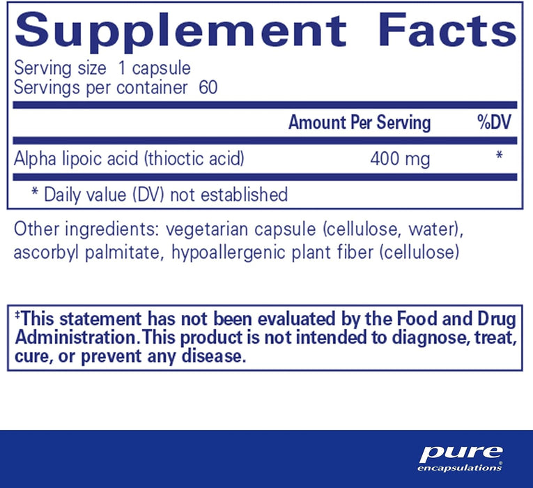 Alpha Lipoic Acid 400 mg 60 vegetarian capsules by Pure Encapsulations