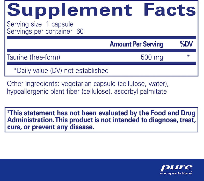 Taurine 500 mg 60 vegetarian capsules by Pure Encapsulations