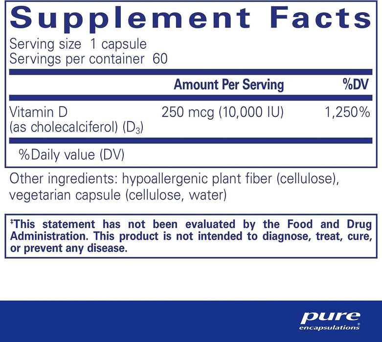 Vitamin D3 10,000 IU 60 vegetarian capsules by Pure Encapsulations
