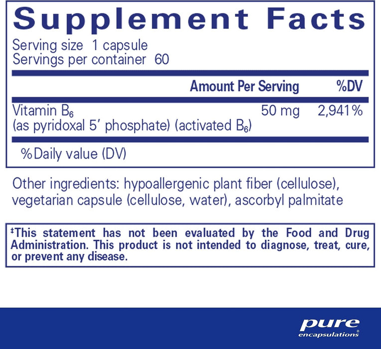 P5P50 activated B-6 60 vegetarian capsules by Pure Encapsulations