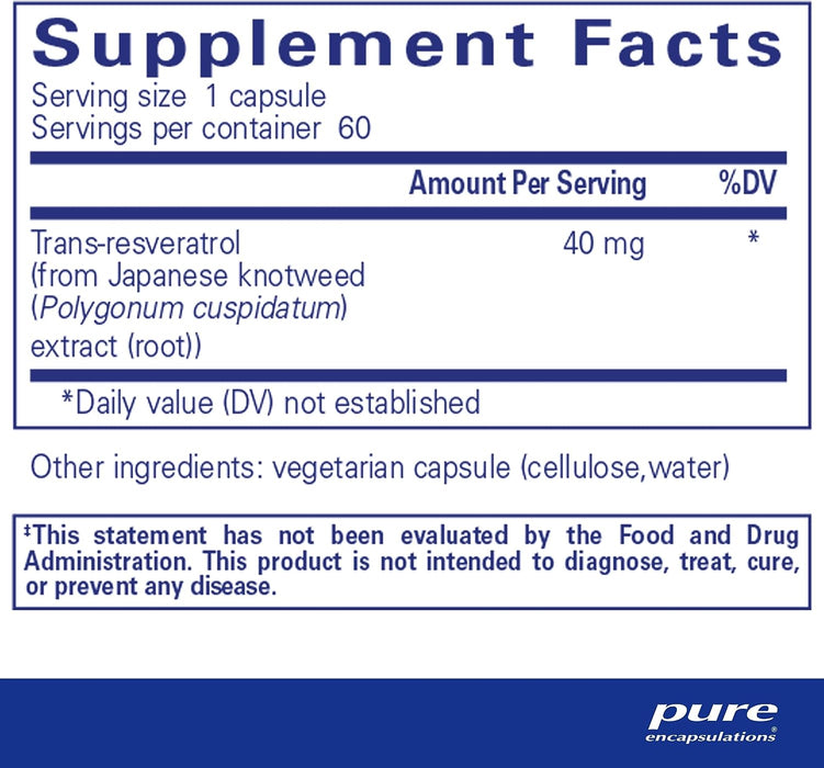 Resveratrol 200 mg 60 vegetarian capsules by Pure Encapsulations