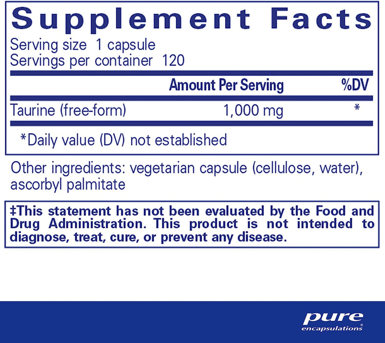 Taurine 1000 mg 120 vegetarian capsules by Pure Encapsulations