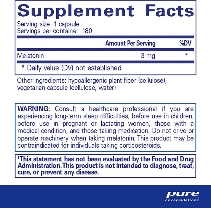 Melatonin 3 mg 60 vegetarian capsules by Pure Encapsulations