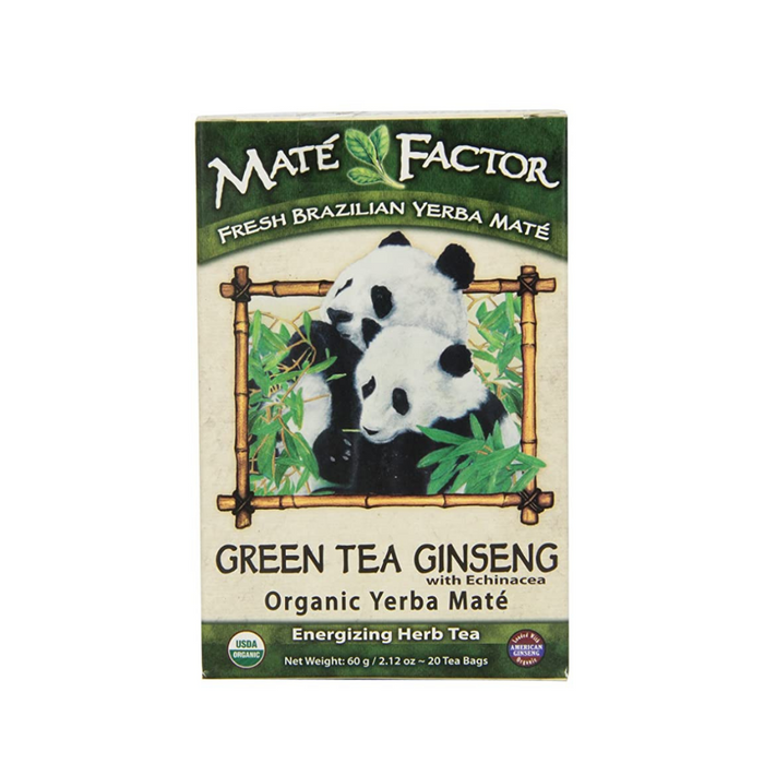 Yerba Mate Organic Tea Box Green Tea Ginseng 20 Bags by Mate Factor