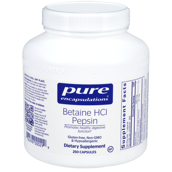 Betaine HCI Pepsin 250 vegetarian capsules by Pure Encapsulations