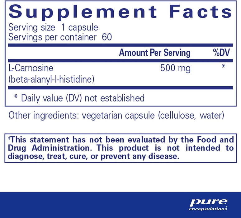 L-Carnosine 500 mg 60 vegetarian capsules by Pure Encapsulations