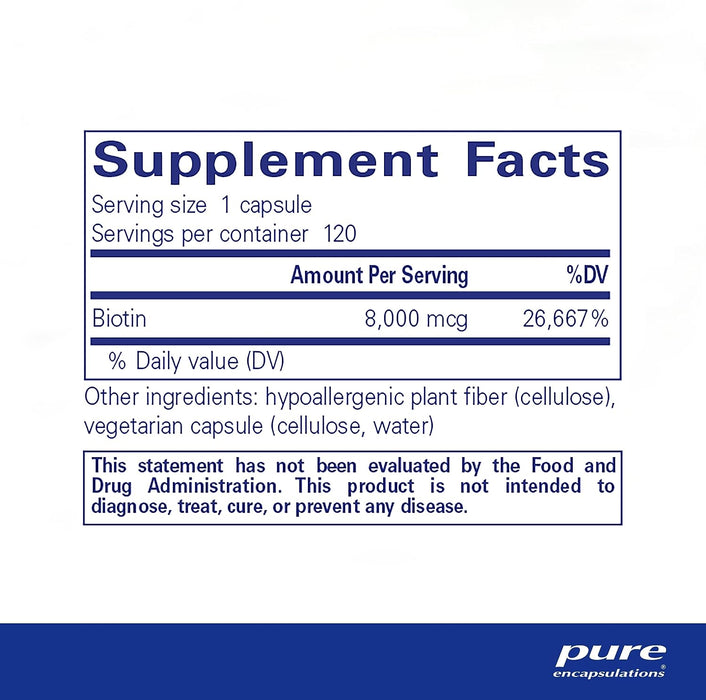 Biotin 8 mg 120 vegetarian capsules by Pure Encapsulations