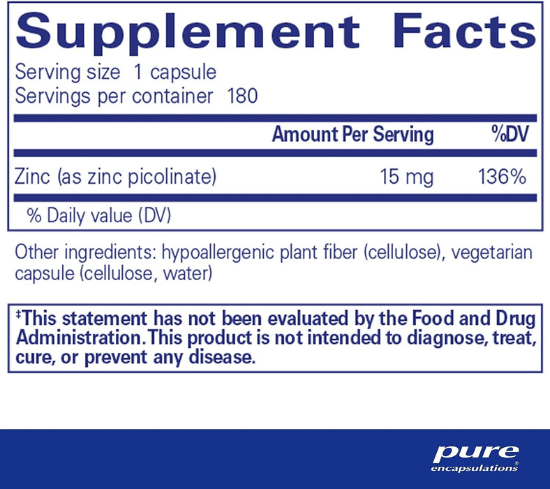 Zinc 15 180 vegetarian capsules by Pure Encapsulations