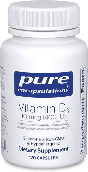 Vitamin D3 10 mcg (400 IU) 120 vegetarian capsules by Pure Encapsulations