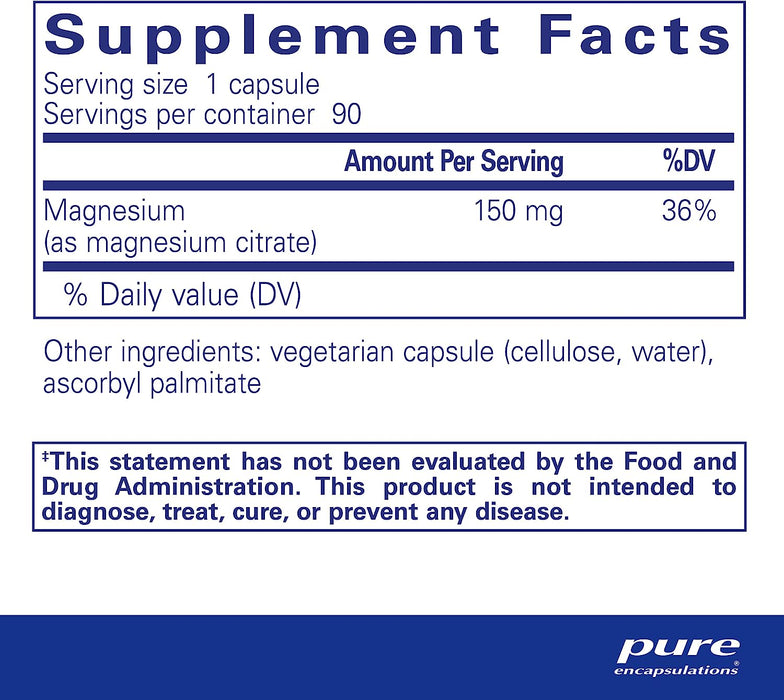 Magnesium citrate 150 mg 90 vegetarian capsules by Pure Encapsulations