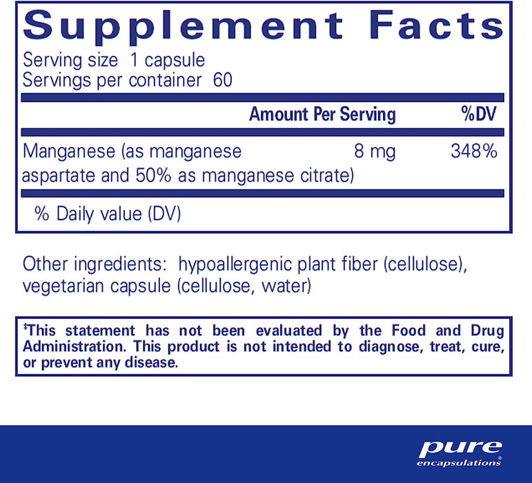 Manganese aspartate - citrate 60 vegetarian capsules by Pure Encapsulations