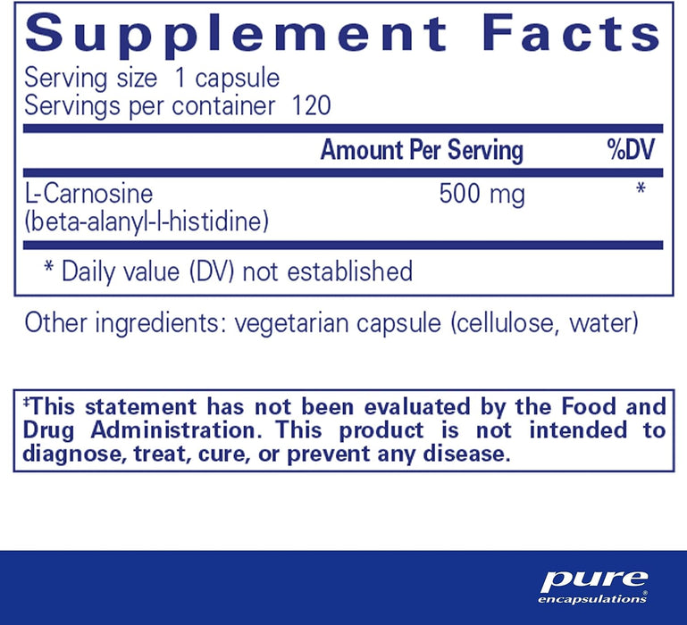 L-Carnosine 500 mg 120 vegetarian capsules by Pure Encapsulations