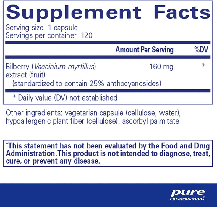 Bilberry 160 mg 120 vegetarian capsules by Pure Encapsulations