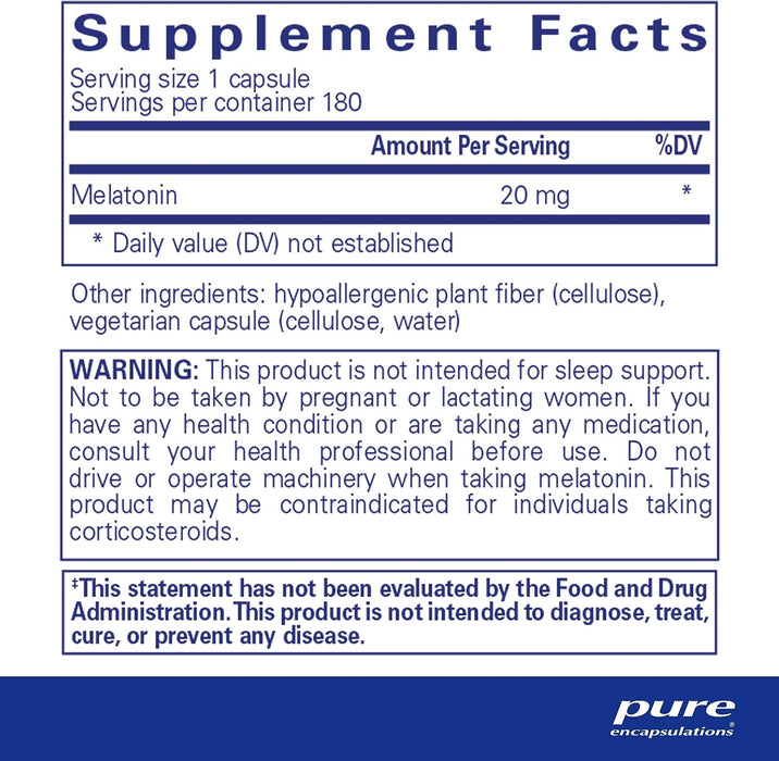 Melatonin 20 mg 180 vegetarian capsules by Pure Encapsulations