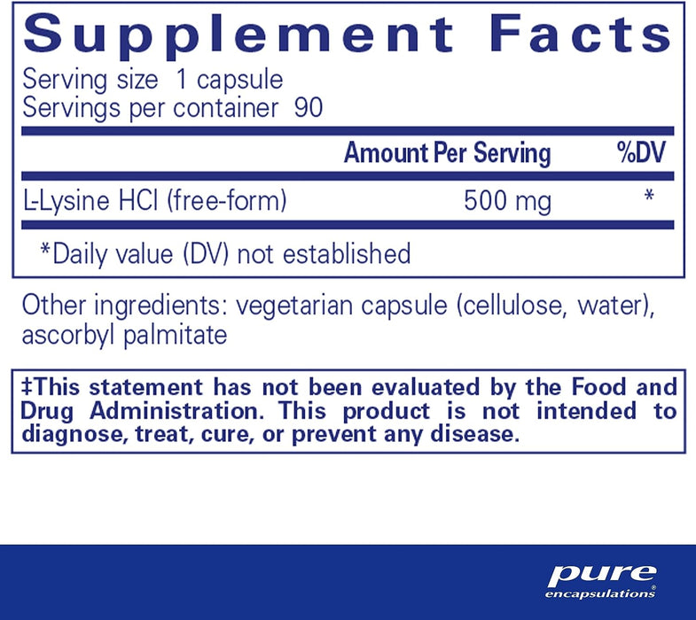 L-Lysine 500 mg 90 vegetarian capsules by Pure Encapsulations