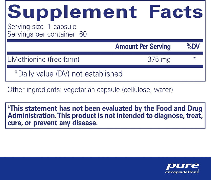 L-Methionine 375 mg 60 vegetarian capsules by Pure Encapsulations