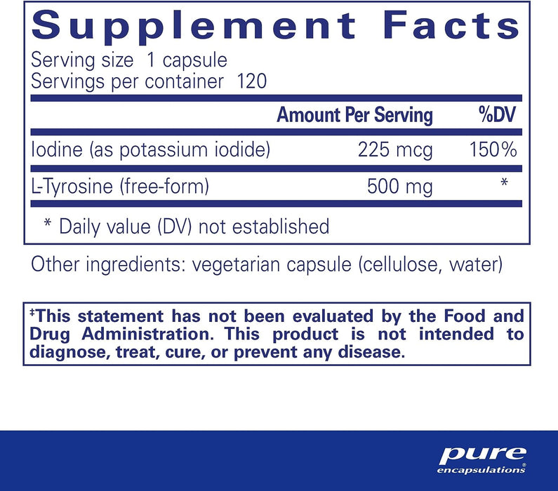 Iodine and Tyrosine 120 vegetarian capsules by Pure Encapsulations