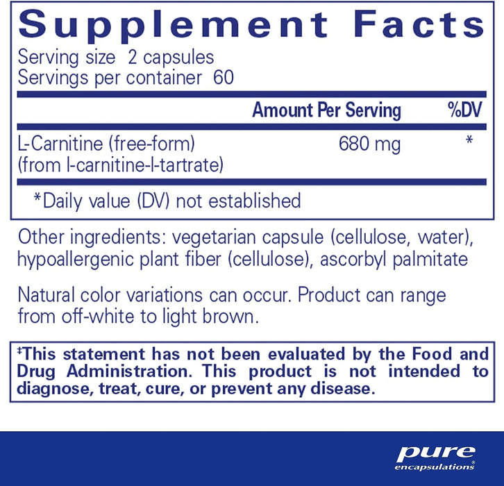 L-Carnitine 340 mg 120 vegetarian capsules by Pure Encapsulations