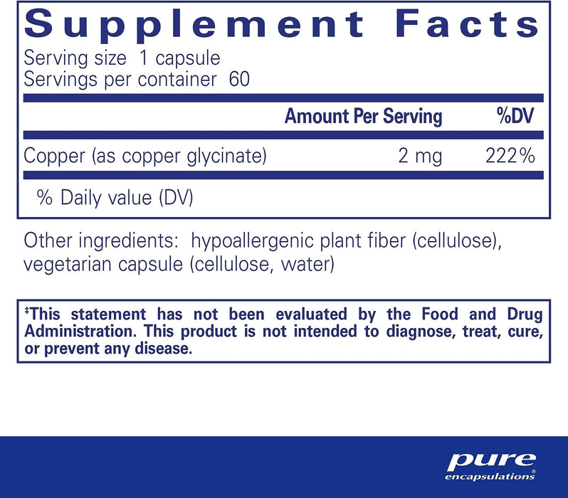 Copper Glycinate 2 mg 60 vegetarian capsules by Pure Encapsulations
