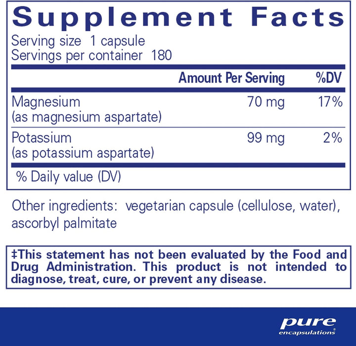 Potassium Magnesium aspartate 180 vegetarian capsules by Pure Encapsulations