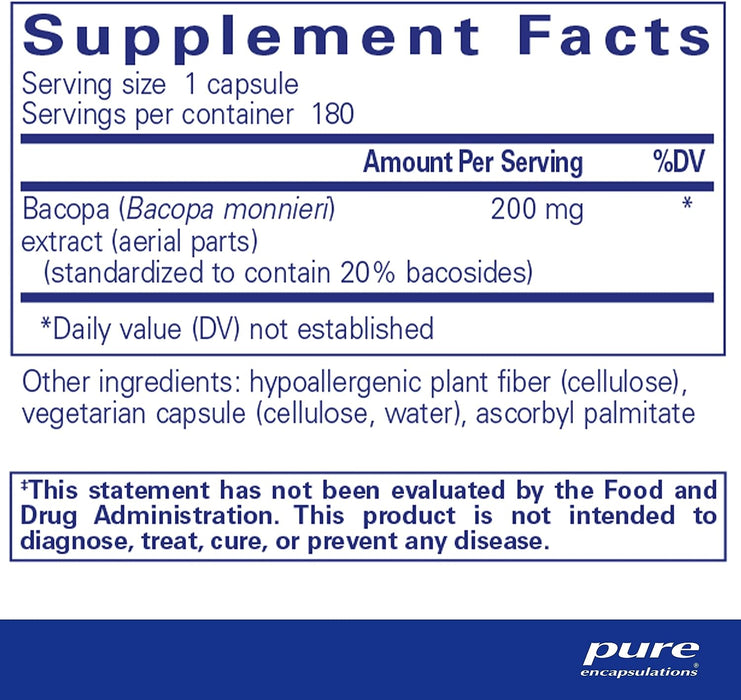 Bacopa monnieri 200 mg 180 vegetarian capsules by Pure Encapsulations