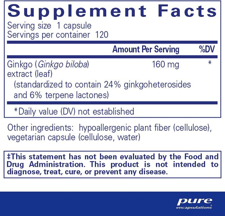 Ginkgo 50 160 mg 120 vegetarian capsules by Pure Encapsulations