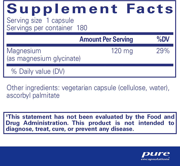 Magnesium glycinate 120 mg 180 vegetarian capsules by Pure Encapsulations