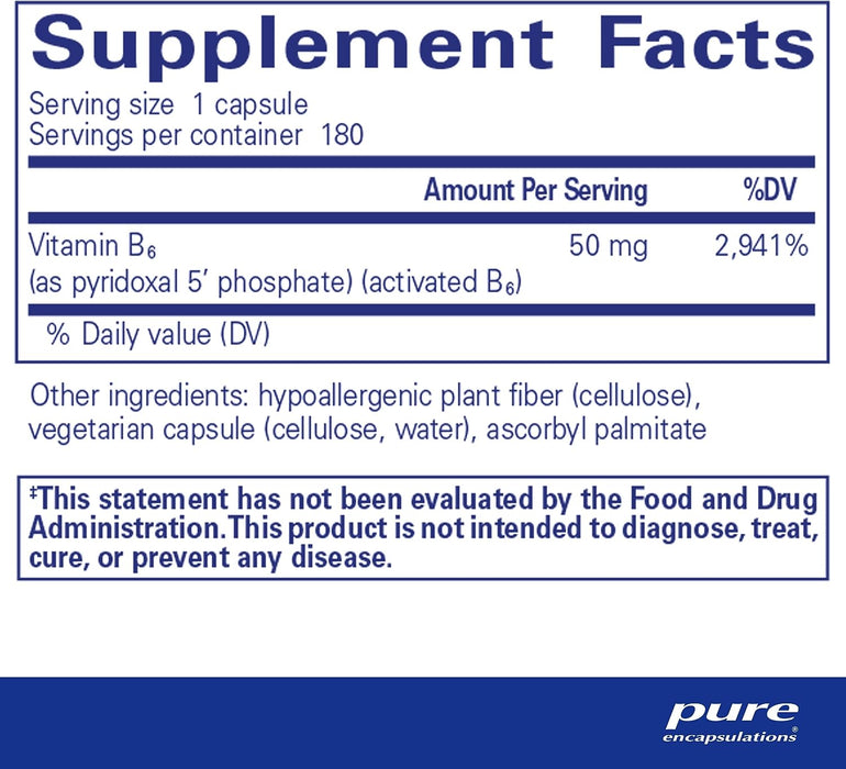 P5P50 activated B-6 180 vegetarian capsules by Pure Encapsulations