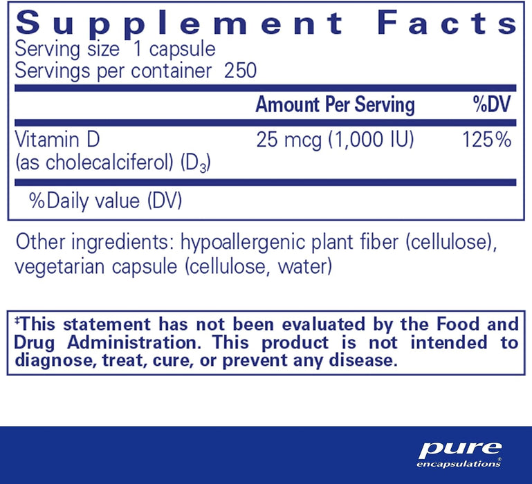 Vitamin D3 1000 IU 250 vegetarian capsules by Pure Encapsulations