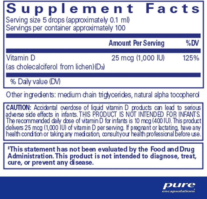 Vitamin D3 (Vegan) liquid 10 ml by Pure Encapsulations