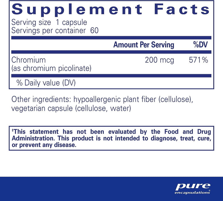 Chromium picolinate 200 mcg 60 vegetarian capsules by Pure Encapsulations