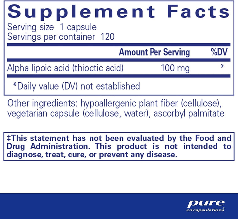 Alpha Lipoic Acid 100 mg 60 vegetarian capsules by Pure Encapsulations
