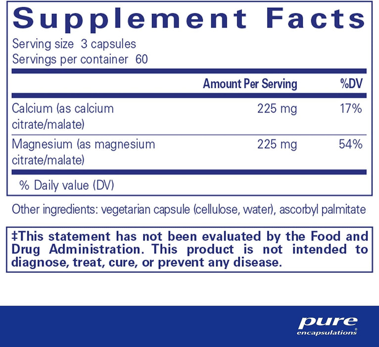 Calcium Magnesium (citrate/malate) 180 caps by Pure Encapsulations
