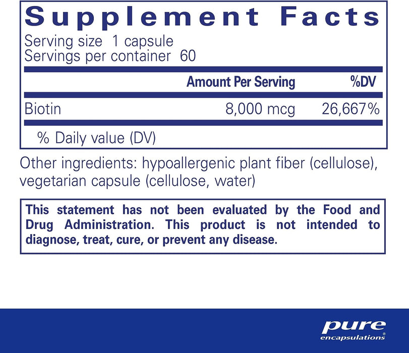 Biotin 8 mg 60 vegetarian capsules by Pure Encapsulations