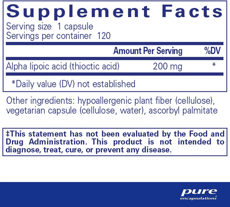 Alpha Lipoic Acid 200 mg 120 vegetarian capsules by Pure Encapsulations