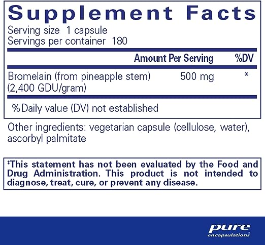 Bromelain 2400 500 mg 180 vegetarian capsules by Pure Encapsulations