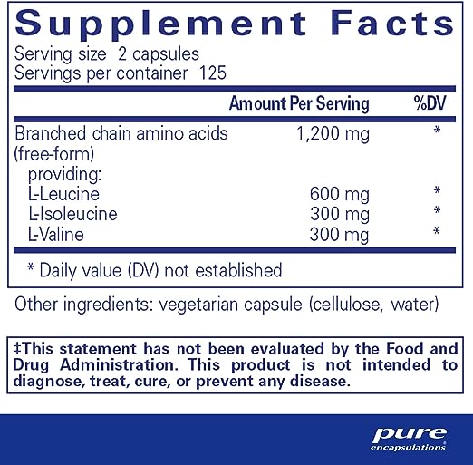 BCAA 600 mg 250 vegetarian capsules by Pure Encapsulations