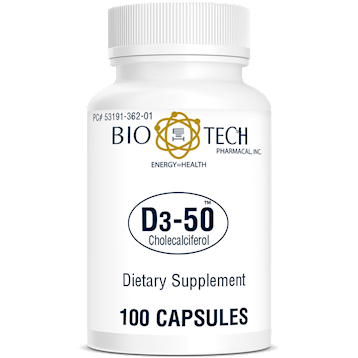 D3-50 Cholecalciferol 50,000 IU 100 capsules by BioTech Pharmacal