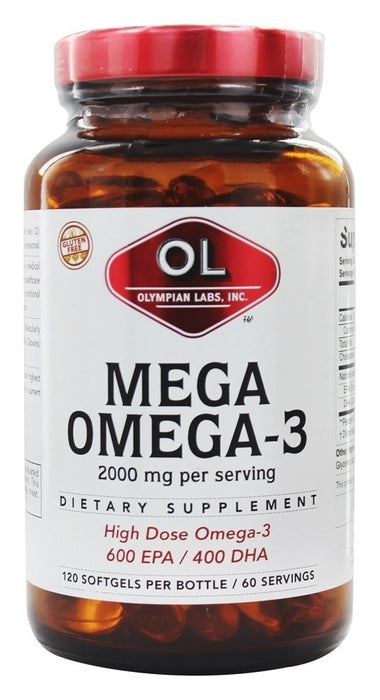 Mega Omega 3 Fish Oils 1g (300EPA-200DHA) 120 Softgels by Olympian Labs