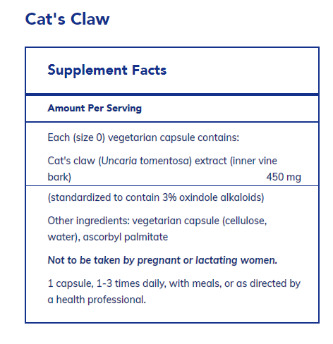 Cat's Claw 500 mg 90 vegetarian capsules by Pure Encapsulations