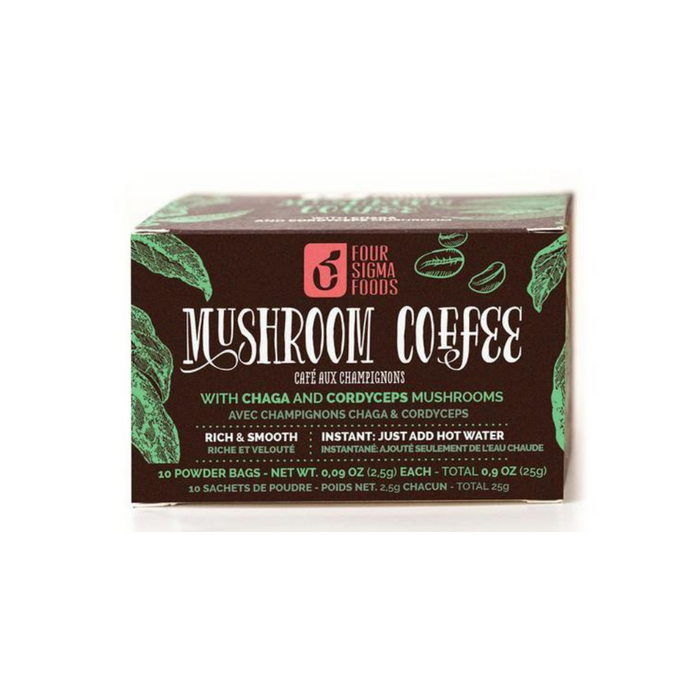 Mushroom Coffee Instant with Chaga & Cordyceps 10 Count by Four Sigma Foods