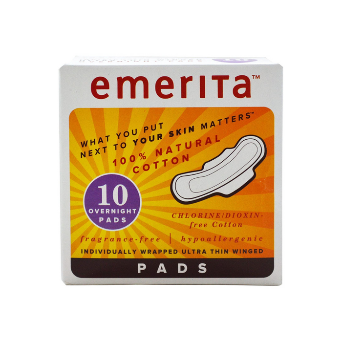 Cotton Ultra Thin Pads, Overnight 10 Cotton by Emerita