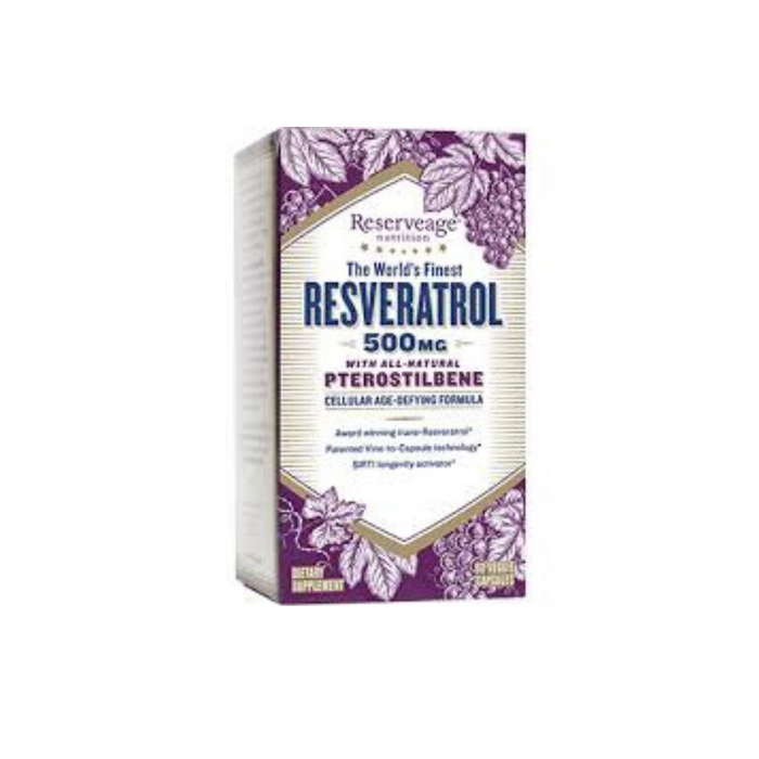 Resveratrol with Ptero 500mg 60 vegetarian capsules by Reserveage