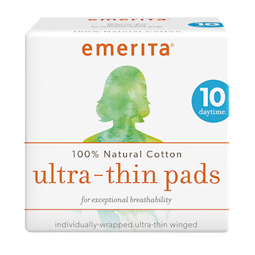 Natural Cotton Ultra Thin Pads, Daytime w/Wings 10 Cotton by Emerita